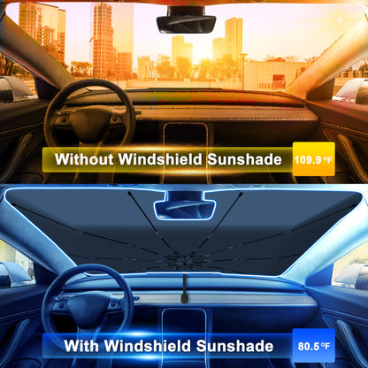 EcoNour Car Umbrella Windshield Sun Shade | Universal Fit Foldable Car & Truck Sun Shade | Double Layer Windshield Cover for SUV, Sedan & Truck | Sun Shade Cover for Front Baby Window Shades - 57"x30"