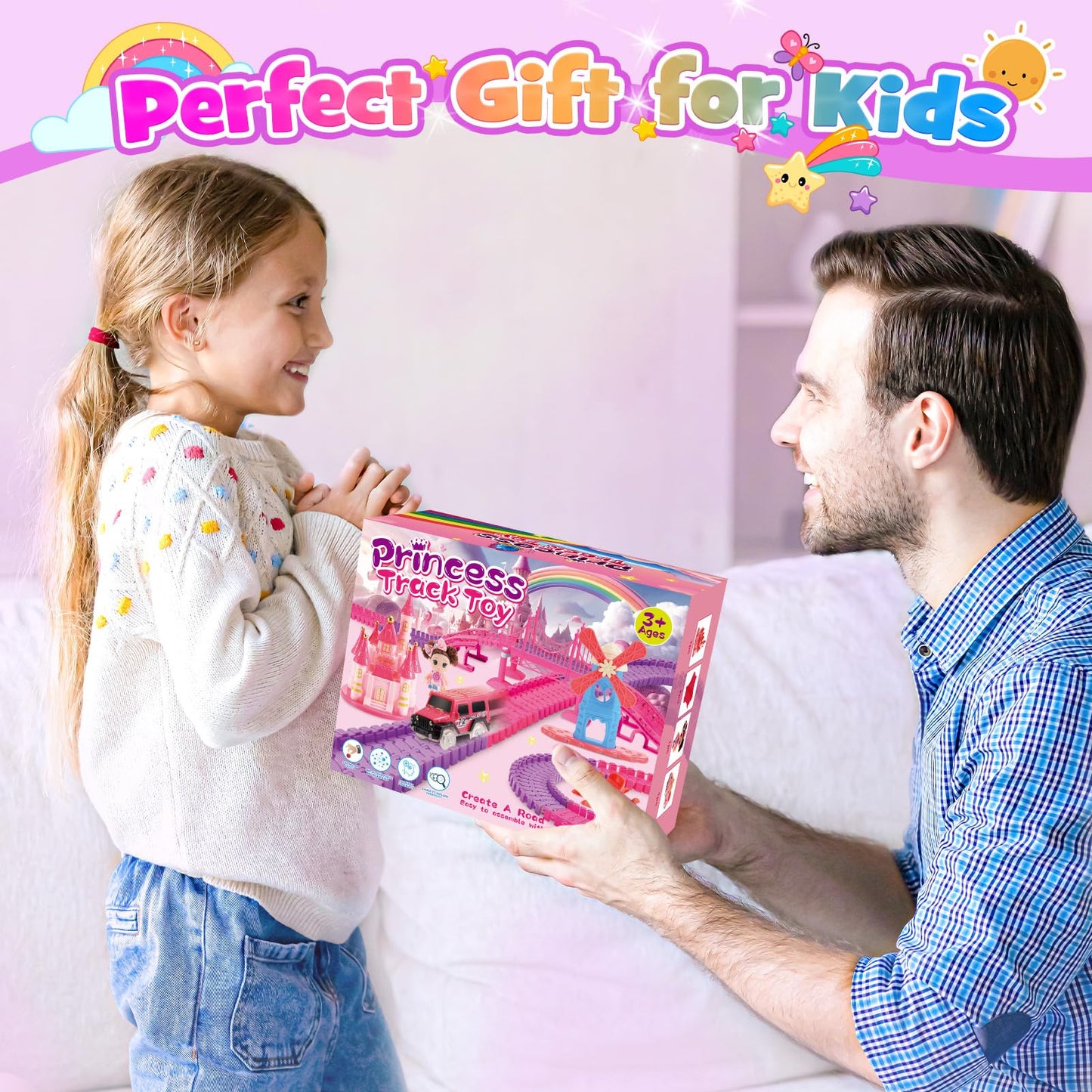 Tragik Track Toys for 3-6 Year Olds, Princess Construction Toys for 3-6 Year Old Girls - Race Tracks & Cars Gift Set