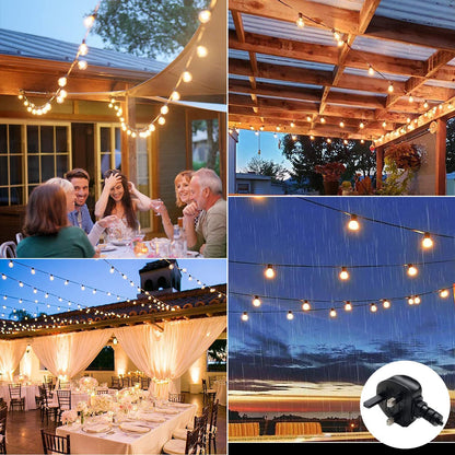 ZOTOYI LED Outdoor String Lights Mains Powered, 50Ft Waterproof IP65 Garden String Lights, 25+2 G40 Globe Bulbs(2 Spare), Shatterproof Festoon Lights for Outside Bistro Backyard Party Cafe