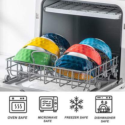 HENXFEN LEAD Ceramic Cereal, Soup Bowls Set of 6-25 Oz Porcelain Serving Bowls for Dinner, Pasta, Salad, Oatmeal, Microwave & Dishware Safe - Bohemian Style