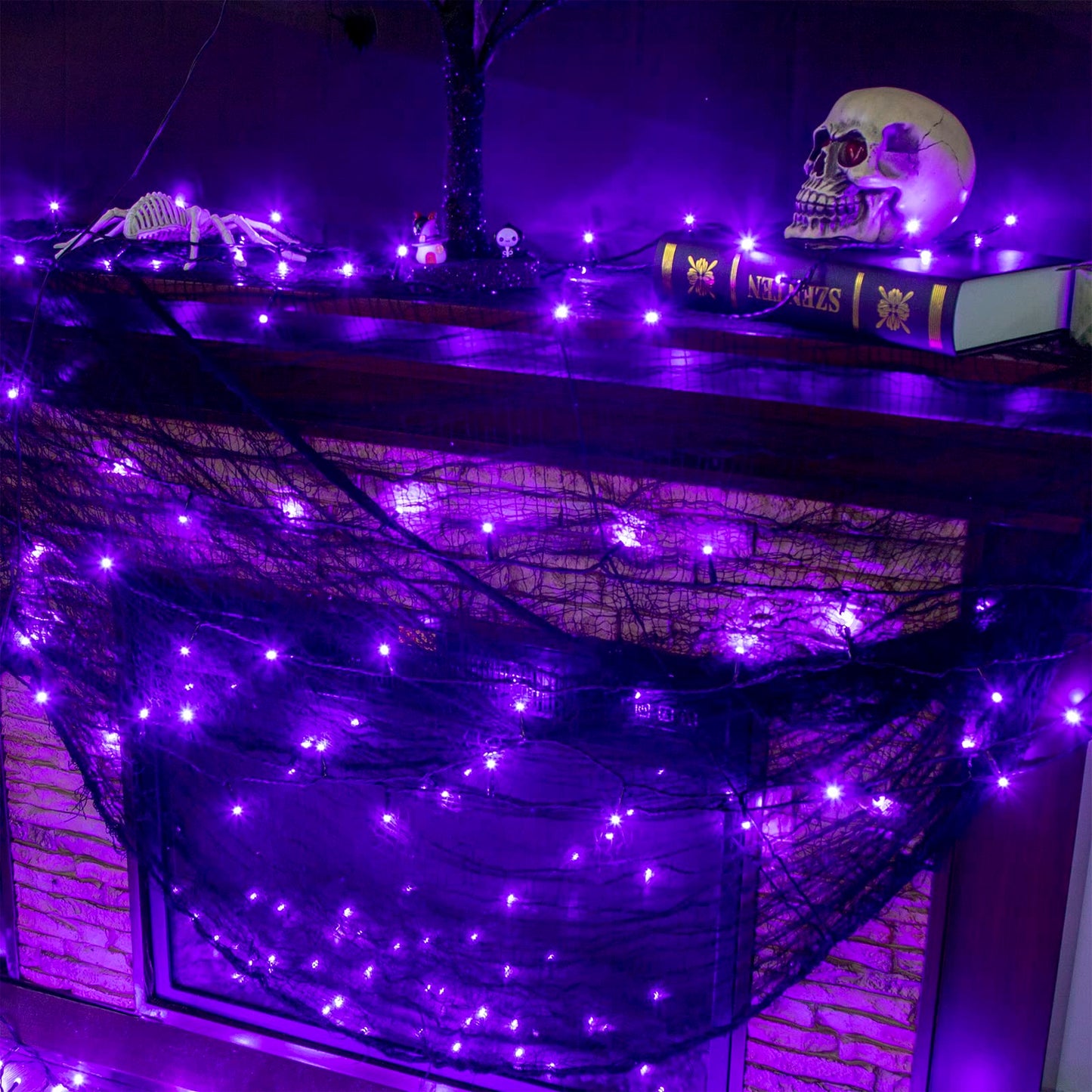 PEIDUO Halloween Decorations Outdoor, 82 FT 200 LED Purple String Lights, Motion Sensor Controller Sync with Spooky Music, Twinkle Fairy Lights for Outside Indoor Party Bedroom Halloween Decor