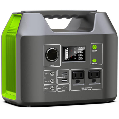 Portable Power Station EnginStar 300W Solar Generator 110V 296Wh Power Bank Two Pure Sine Wave AC Outlet 80000mAh Lithium Battery Pack for Camping Outdoors Trip RV Hunting Vans Emergency Backup