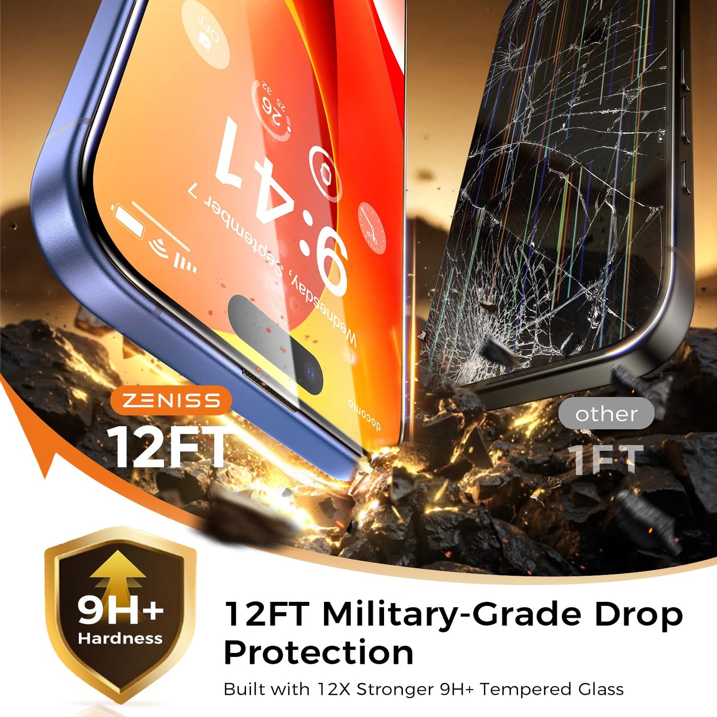 NeverBreak 9H+ Hardness for iPhone 17 Pro Max Screen Protector 12FT Military Grade Protection (Scratch, Shatter, Drop Resistance) Tempered Glass Full Edge Coverage 6.9", 2 Pack with De-Bubble Card