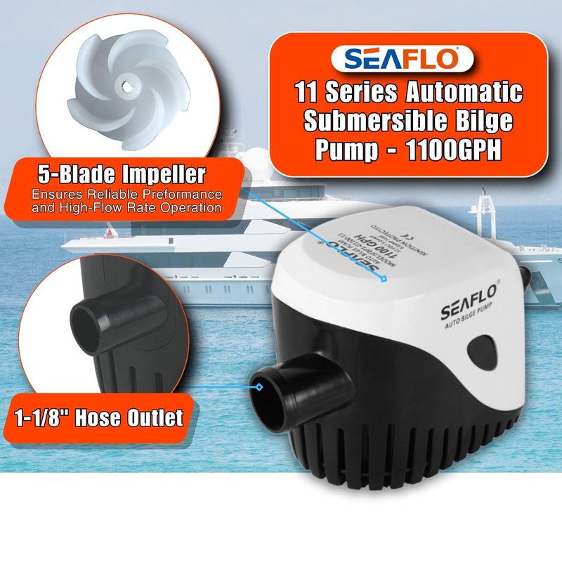 SEAFLO Automatic 1100GPH Submersible Bilge Water Pump with Magnetic Float Switch 4 Year Warranty