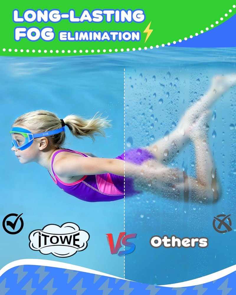 Wide View Swimming Goggles for Kids - Anti-Fog & UV Protection | 2 Pack, No Leak Design, Ages 5-15