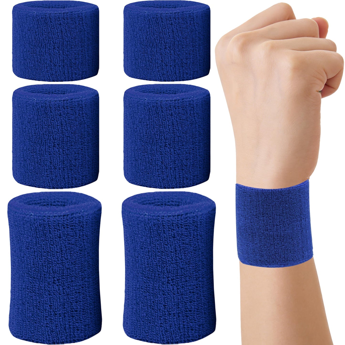 6 Pieces Multi-Sizes Sweatbands Sports Wristband for Men Women Moisture Wicking Tennis Wrist Bands Athletic Cotton Terry Cloth Sweatband for Pickleball,Basketball,Running,Gym,Working Out -Blue