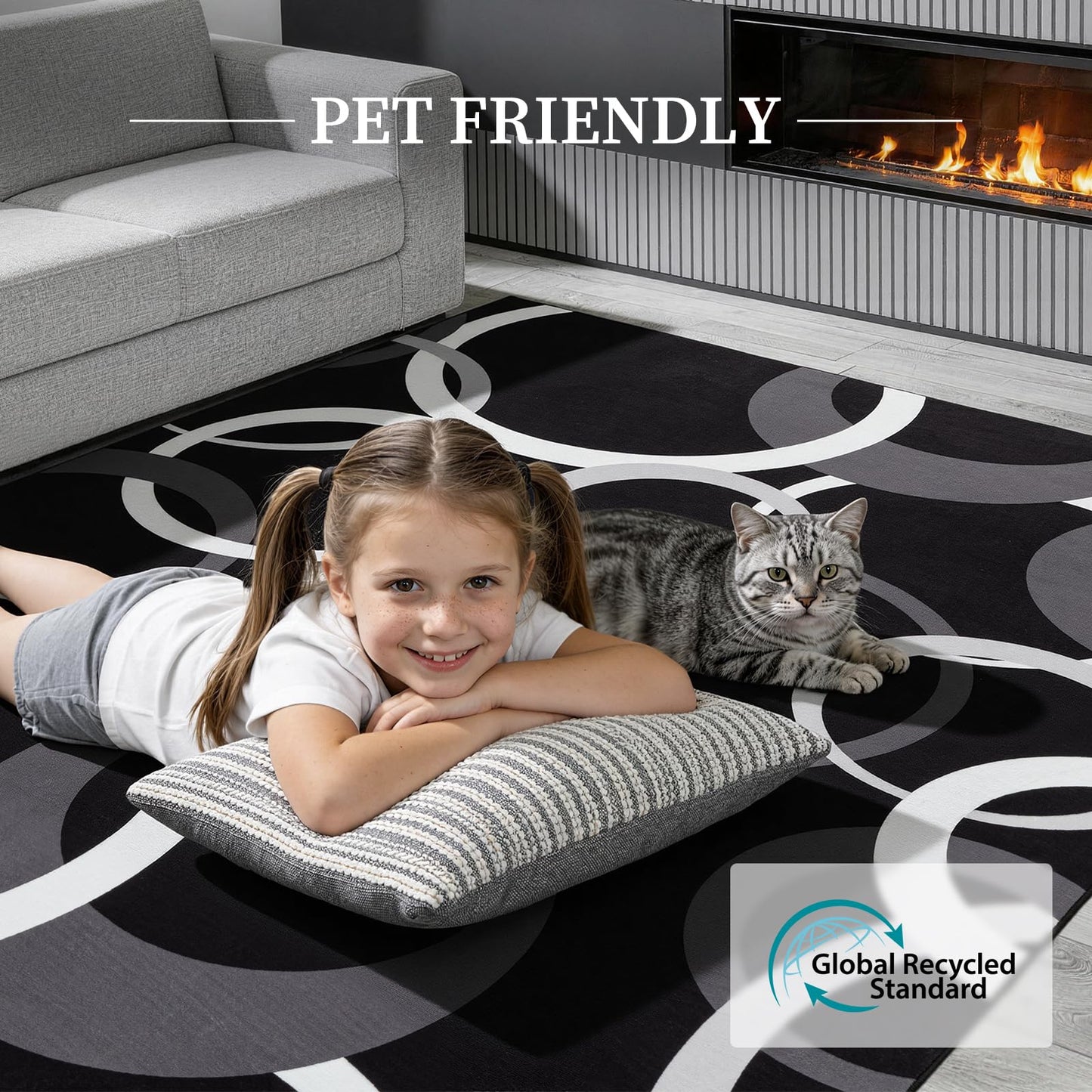 YIHOUSE Washable 2x8 Hallway Runner Rug Non Slip, Black and White 8ft Rug Runners for Bathroom Kitchen Non Skid, Geometric Circle Modern Carpet Runner for Entryway Bedroom