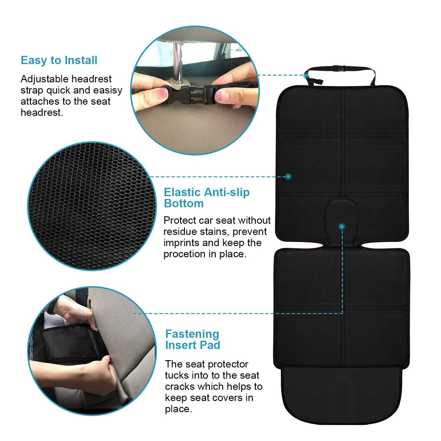 Car Seat Protector,Baby Kids Car Seat Protectors for Child Seats,Waterproof Fits Isofix with Thickest Padding & Padded Cover & Mesh Pockets & Universal Size(Black, 1 Pack)