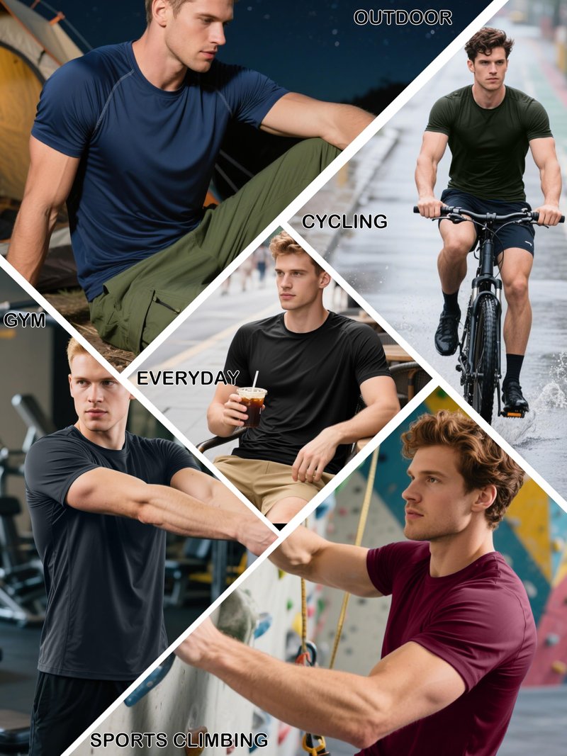 CuterzClub Mens Moisture Wicking Shirts 5 Pack Gym Casual Summer Quick Dry Fit Work Athletic Tee Running Out Fitted Short Sleeve Hiking Performance Elastic Lightweight (Multipack 14, L)