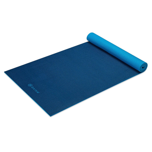 Gaiam Yoga Mat Premium Solid Color Reversible Non Slip Exercise & Fitness Mat for All Types of Yoga, Pilates & Floor Workouts, Navy/Blue, 6mm, 68"L x 24"W x 6mm Thick