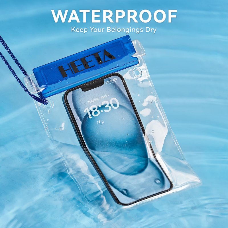 HEETA 5-Pack Clear Waterproof Dry Bag Pouch, Water Tight Cases Dry Bags Document Holder for Camera Mobile Phone Maps, Kayaking Boating (Blue)