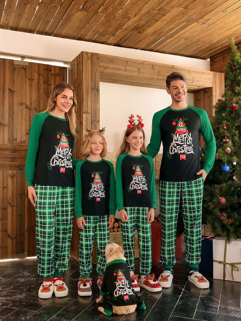 Haloumoning Family Christmas Pajamas Matching Sets Xmas PJs Sets Holiday Jammies Sleepwear Green