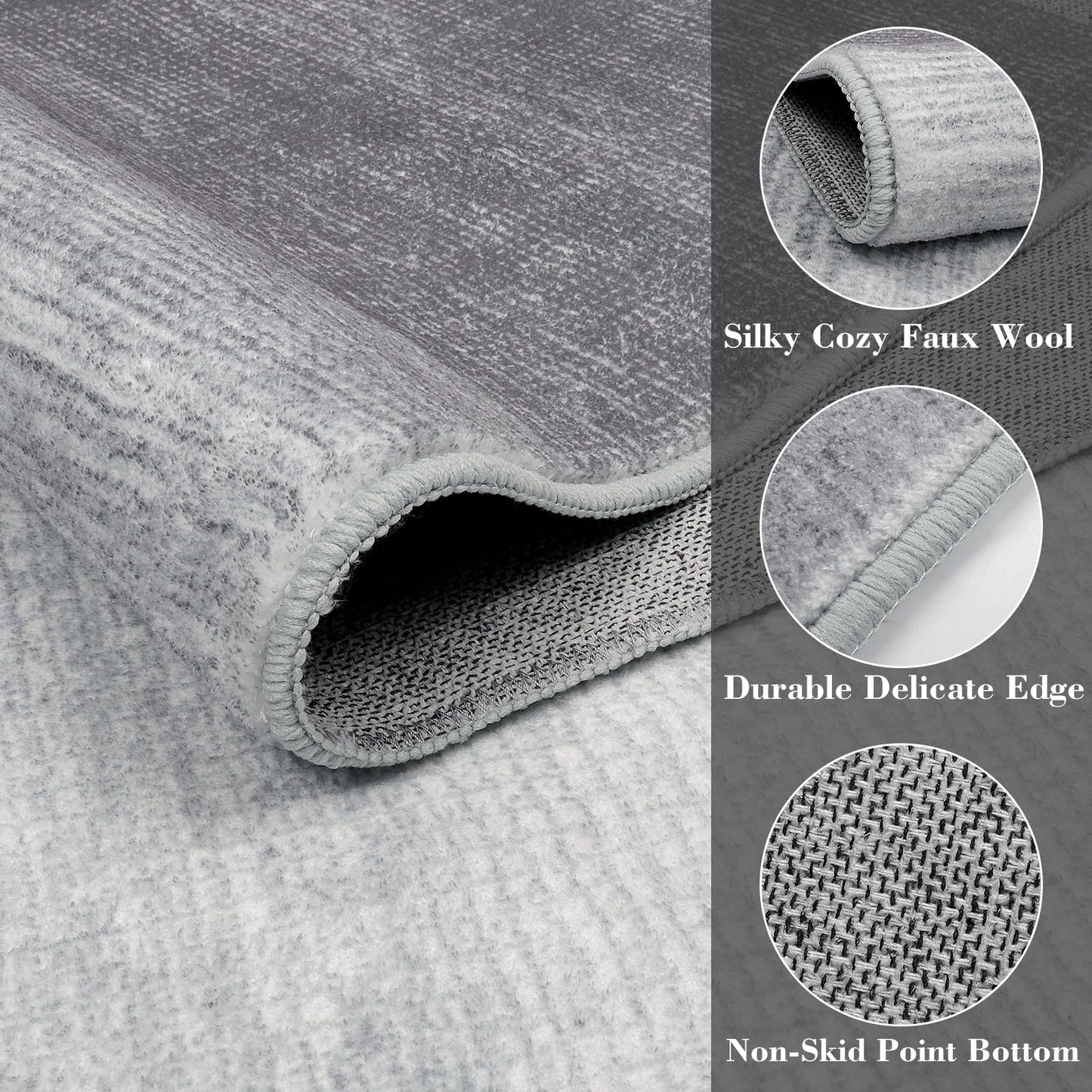 Wonnitar Modern Ombre 6x9 Grey Area Rugs for Bedroom, Washable Large Living Room Rug, Non-Slip Soft Contemporary Stain Resistant Accent Carpet for Dining Room Guest Room (Grey, 6'x9')
