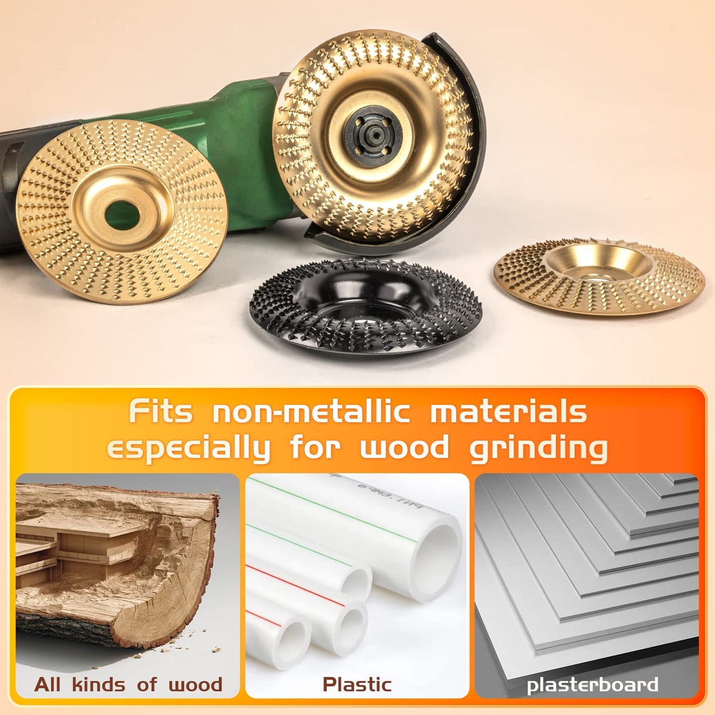 BLEKOO 4PC Angle Grinder Wood Carving Disc Set, for 4" or 4 1/2" Angle Grinder with 5/8" Arbor, Wood Shaper Carving Disc, Stump Grinder Teeth, Wood Shaping Tools