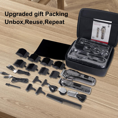 Hatteker Professional Hair Clippers for Men Beard Trimmer Clippers and Trimmer Set Waterproof T-Blade Trimmer Cordless Grooming Kit Nose Body Hair Trimmer Barber Clippers