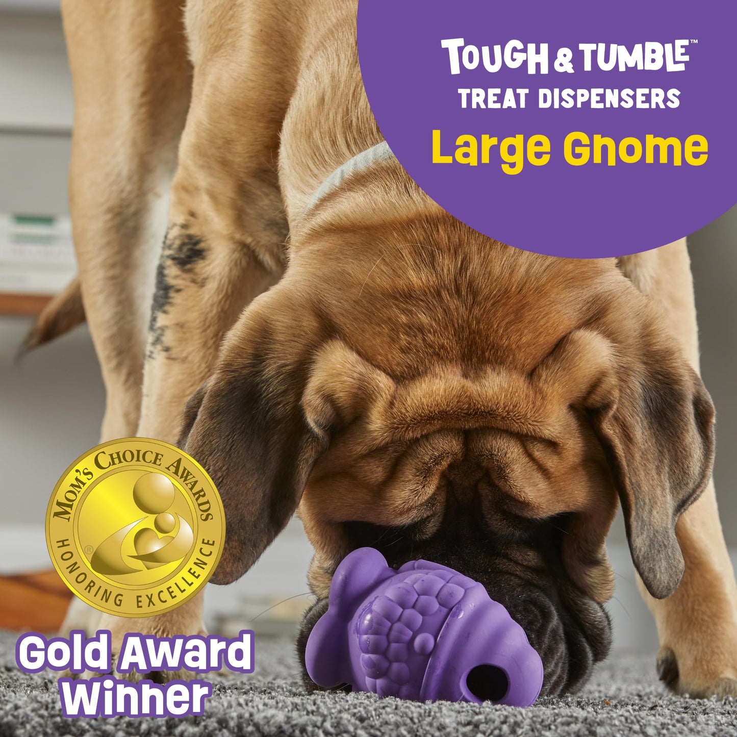 Brightkins Tough & Tumble Treat Dispenser Large Gnome - BPA Free Enrichment Treat Dispensing Dog Toy for Aggressive Play