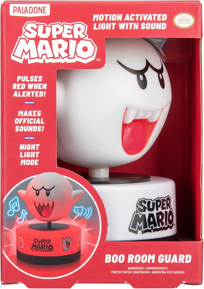 Paladone Super Mario Boo Motion Sensor Room Guard and Night Light, Officially Licensed Nintendo LED Lamp and Security Alarm for Kids Bedrooms, Teenagers, Home, Gift Idea