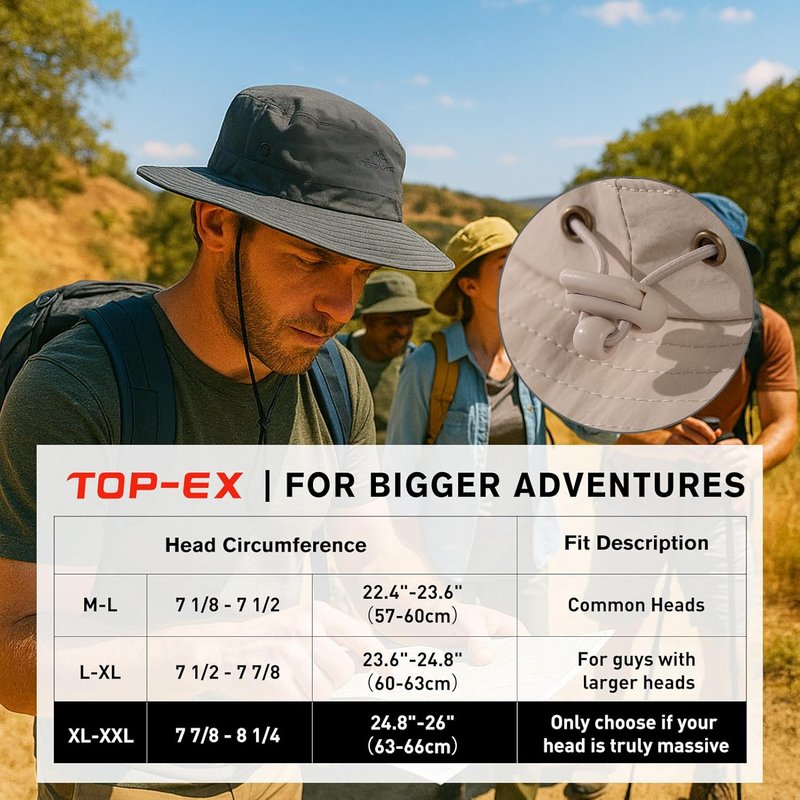 Waterproof XL XXL Oversized Men's Sun Hat | Fishing Bucket Boonie with UV Protection & Wide Brim