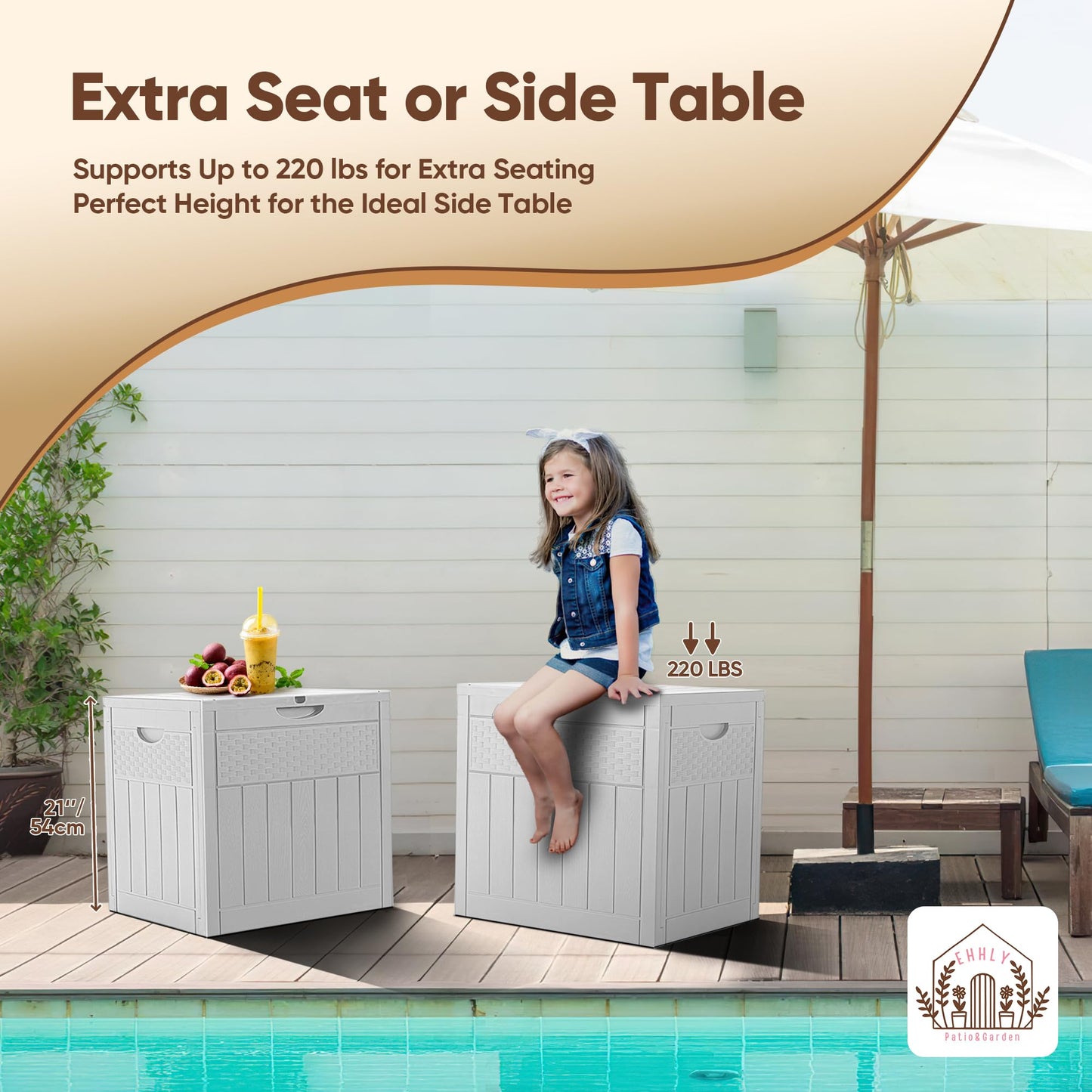 EHHLY 33 Gallon Deck Box, Small Outdoor Storage Box Waterproof, Lockable Secure Package Bin Delivery Box for Outside Front Porch, Patio Cushions Storage Box, Delivery Driver Snack Box for Porch, White