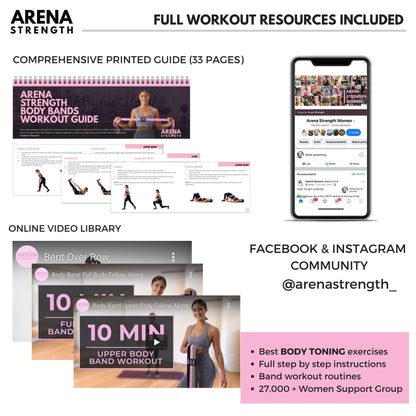 Arena Strength Long Fabric Full Body Resistance Bands Set of 4 and Pull Up Assistance Bands | Cloth Resistance Bands Loop with Fabric Exercise Resistance Bands Workout Guide