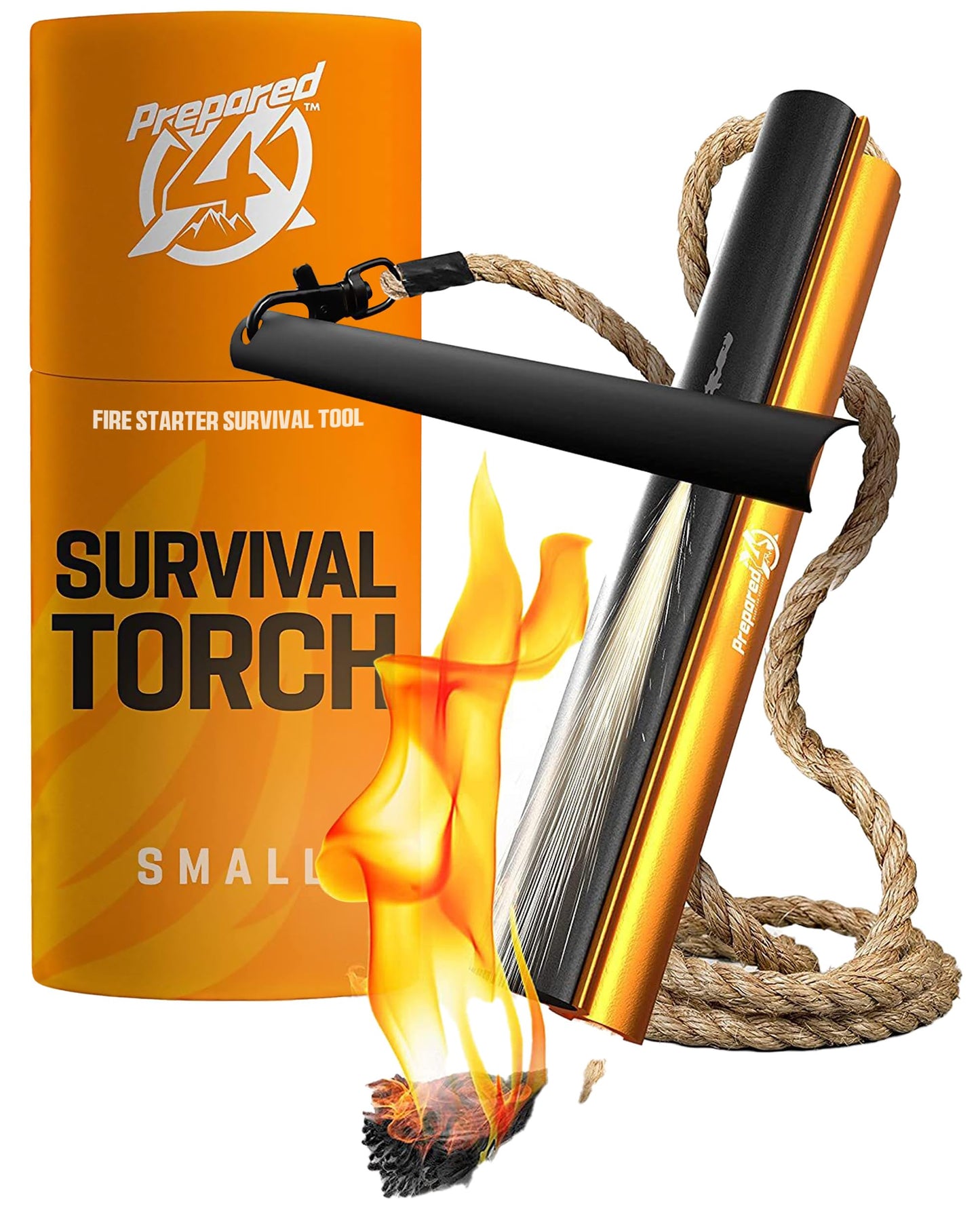 Fire Starter Survival Tool - All-in-One Patented Flint and Steel Fire Starter Kit - Ferro Rod Fire Starter with 36" Waterproof Tinder Wick Rope and Steel Fire Striker | Prepared4X