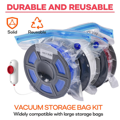 Vacbird 3D Printer Accessories Upgrade Vacuum Kit, 20pcs 3D Filament Vacuum Bags with USB Pump (30 * 34cm) Reusable, for 3D Printer Filament Storage, Protect Filament from Moisture