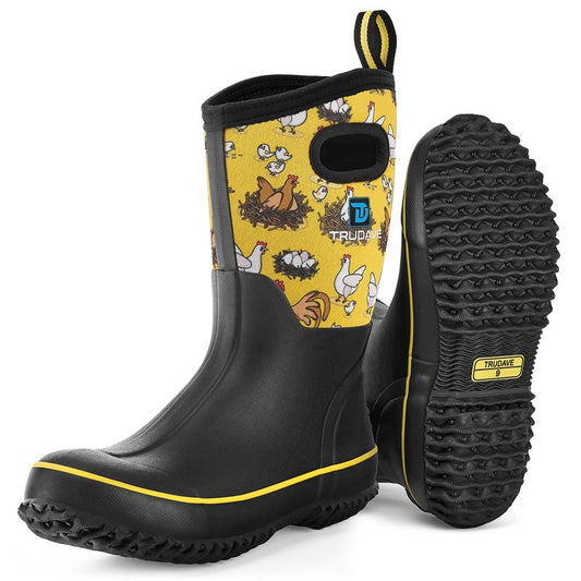 Trudave Rubber Boots for Women, Mid Calf Rain Boots, Womens Waterproof Boots, Neoprene Insulated Outdoor Work Mud Boots for Hunting Farming Gardening Fishing, Chicken, Size 8