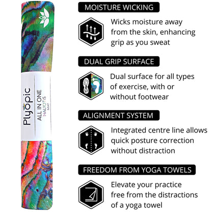 Plyopic. All In One Yoga Mat | Luxury Sweat-Grip Mat/Towel Combo | Ideal for Yoga, Hot Yoga, Bikram, Pilates, Workout & Exercise | Eco-Friendly Natural Rubber