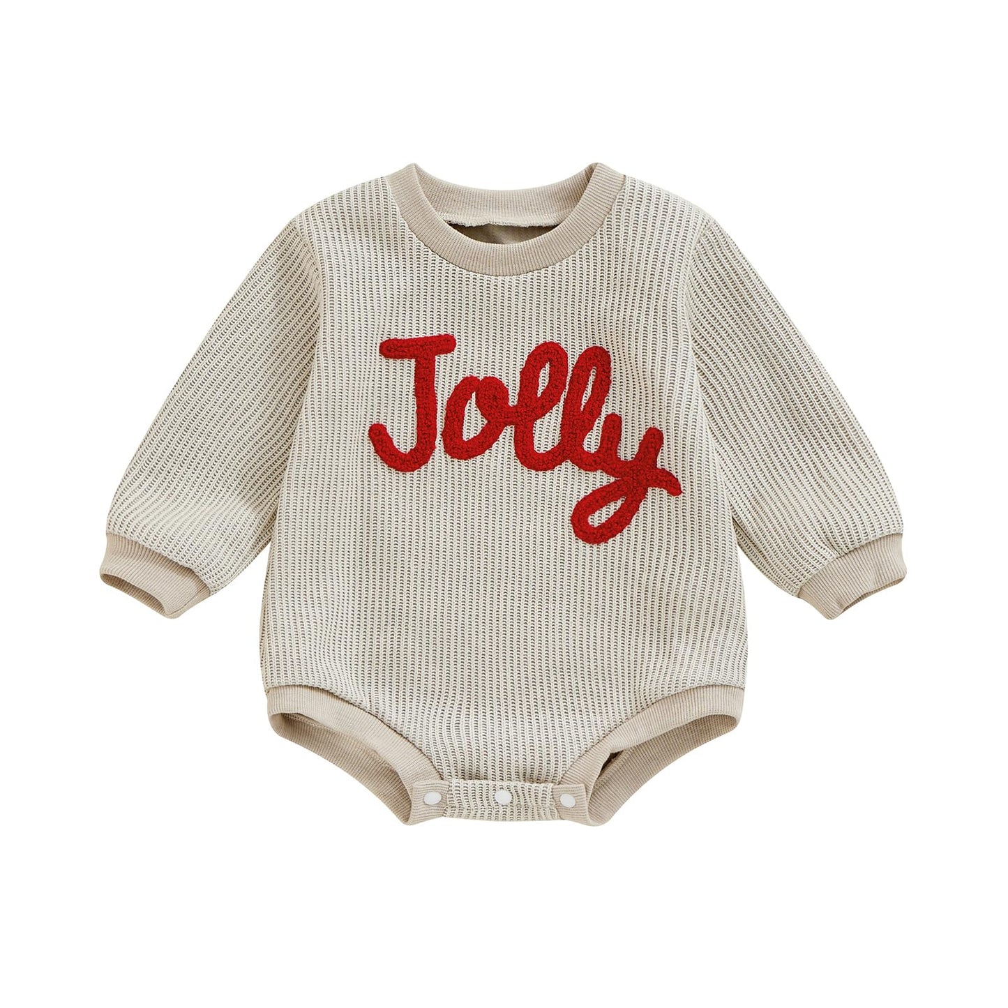 BemeyourBBs Newborn Baby Boy Girl Fall Winter Clothes Long Sleeve Bubble Sweatshirt Romper Cute Infant One Piece Outfit (Christmas Jolly Beige, 6-9 Months)