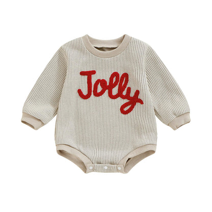 BemeyourBBs Newborn Baby Boy Girl Fall Winter Clothes Long Sleeve Bubble Sweatshirt Romper Cute Infant One Piece Outfit (Christmas Jolly Beige, 6-9 Months)