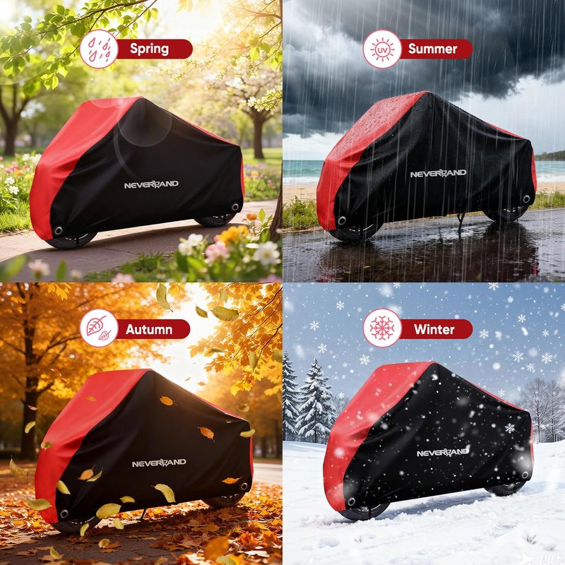 NEVERLAND Motorcycle Cover Waterproof Outdoor - All Season Scooter Covers Heavy Duty with 2 Lock-Holes, Bandage & Storage Bag Fits Most Motorcycles, Scooters, Dirt Bikes, Sportbikes (Up to 86”)
