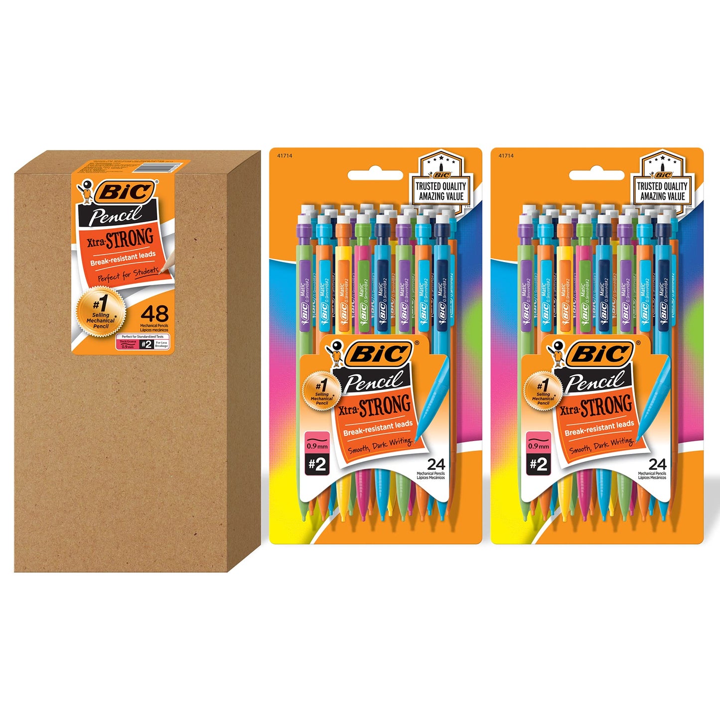BIC Xtra-Strong Mechanical Pencil, Colorful Barrel, Thick Point (0.9mm), 48-Count
