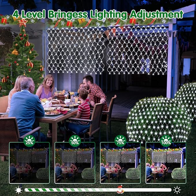 Hezbjiti Battery Operated Christmas Lights Outdoor 100 LED 5FT x 3.3FT Waterproof Timed Memory Net Mesh Lights for Xmas Trees Bushes Garden Yard Lawn Patio Christmas Decor (1Pack Cool White)