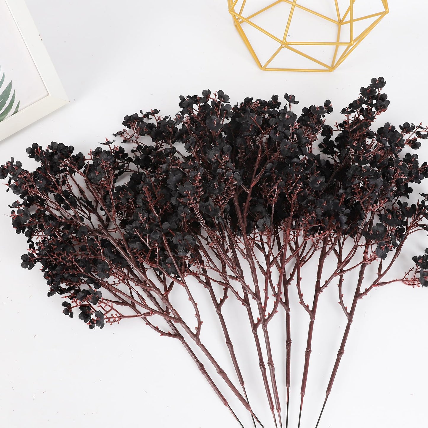 HIAGROW Babys Breath Artificial Flowers, 8 Bundles Real Touch Black Fake Flowers Silk Flowers Bulk for Vase Home Office Wedding Indoor Outdoor Centerpiece Table Party Halloween Decorations