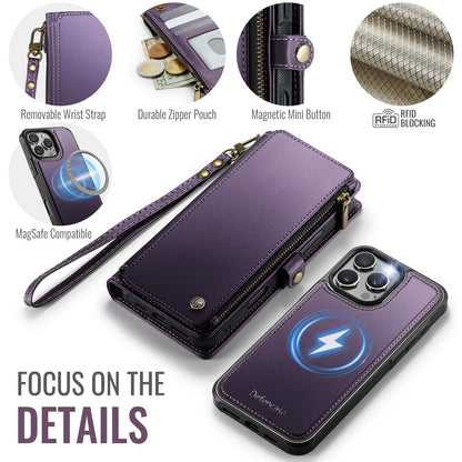 Defencase for iPhone 16 Pro Max Magnetic Wallet Case Compatible with Magsafe with RFID Blocking Zipper Strap Card Holder for Women Men PU Leather Detachable Case for iPhone 16 Pro Max (6.9"), Purple