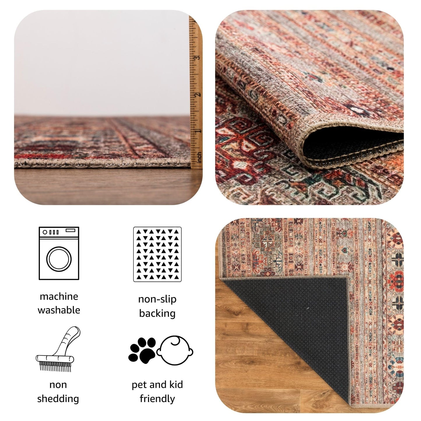 Keen Home Design 5x7 Rug - Machine Washable Area Rug with Non-Slip Backing, Ideal for Living Room, Dining Room, Bedroom - Vintage, Easy Clean, Durable, Low Pile Rug - (5' x 7')