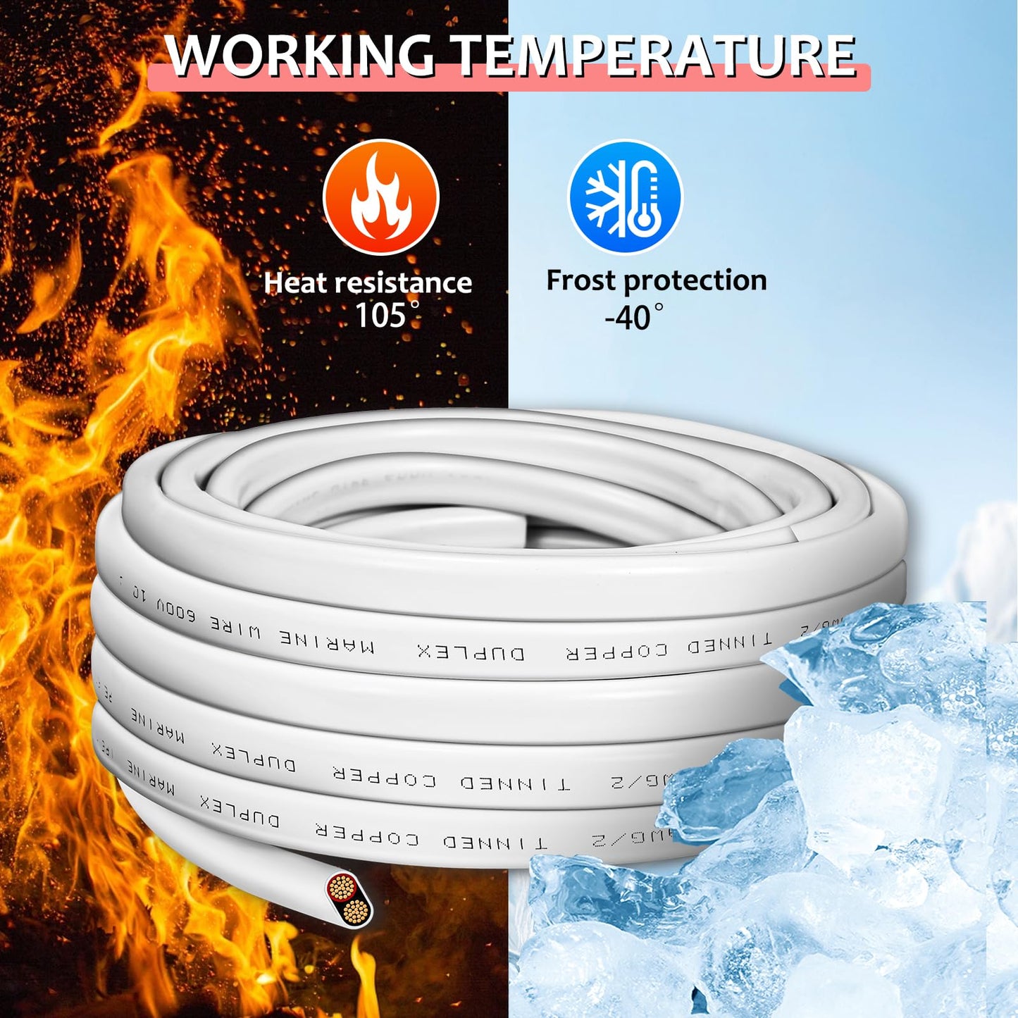 ATXXSCD 12 Gauge 30ft Marine Wire,2 Core Insulated Duplex Marine Grade Wire Tinned Copper Standard Electrical Wire Outdoor for Boat/Maine/Automotive/RV/Camper/Trailer, White