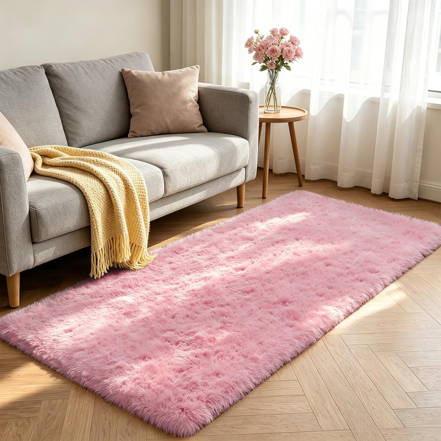 Shag Runner Rug for Bedroom Living Room 3x7 Upgrade Non-Slip Fluffy Soft Bedside Rugs,Pink Shaggy Carpet for Kids Girls Boys Dorm Nursery Home Decor Aesthetic