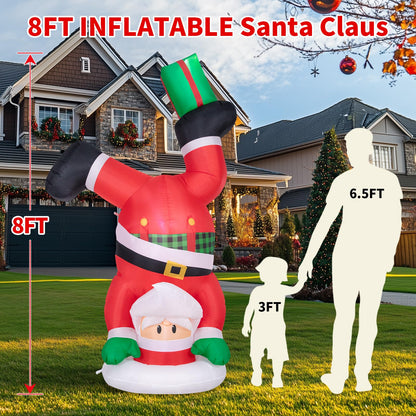 Christmas Inflatables Outdoor Decorations, 8 FT Handstand Santa Claus with 3 LED Lights Large Blow Up Yard Decor, Christmas Party Outdoor, Yard, Garden, Lawn Winter Decorations Ornaments