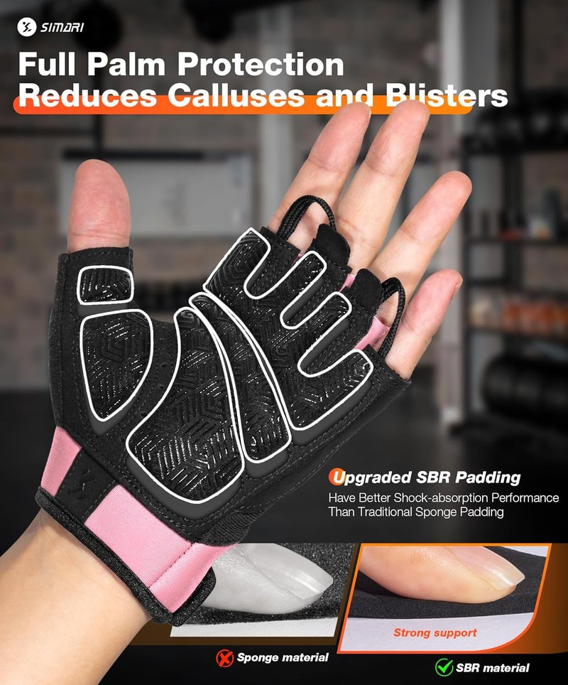 Breathable Workout Gloves for Men & Women - Padded Grip, Full Palm Protection | Black & Pink Sizes Available
