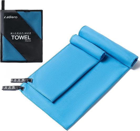 Aegero Microfiber Camping Towels - Quick Dry, Super Absorbent | 2 Pack, Lightweight & Ultra Compact (Blue)