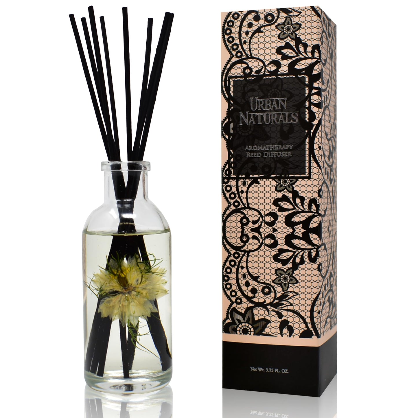 Urban Naturals Tobacco & Vanilla Reed Diffuser Scented Sticks Set | Tobacco Leaf, Bergamot, Vetiver, Bourbon and Vanilla Bean Scented Oils | Decorated with Natural Flowers | Made in The USA