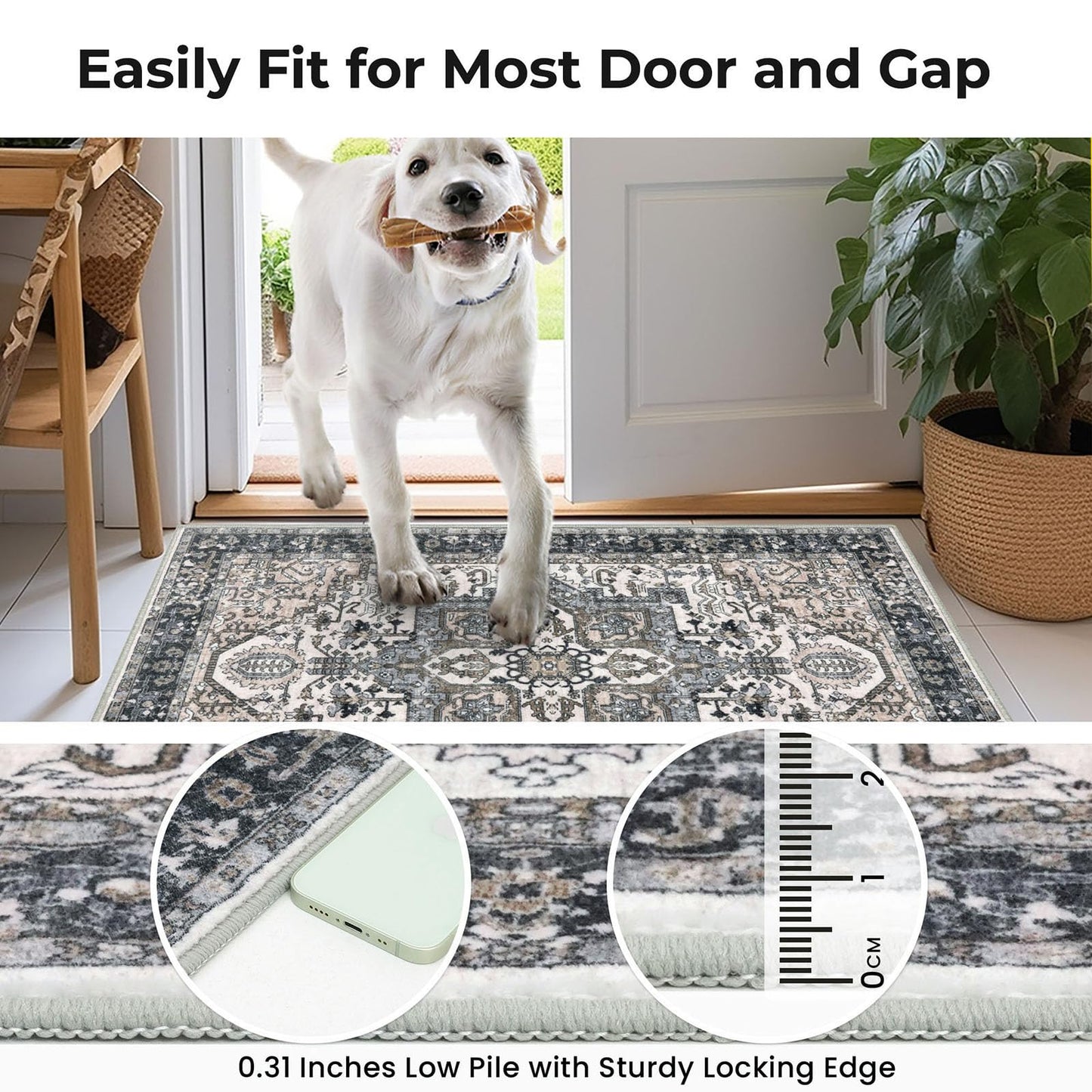 KOZYFLY Runners for Hallways 2x7 Ft Washable Kitchen Runner Rug Boho Runner Rug for Entryway Indoor Printed Faux Wool Long Floor Carpet Runner for Bedroom Laundry Kitchen Hallway, Black/Taupe/Beige