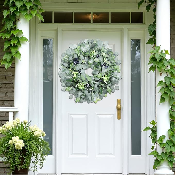 Eucalyptus Wreath for Front Door, 24 Inch boxwood wreath for Front Door Decor, Artificial Spring Summer Wreaths for All Seasons, Large Greenery Outdoor Wreaths for Window,Farmhouse,Holiday Decorations