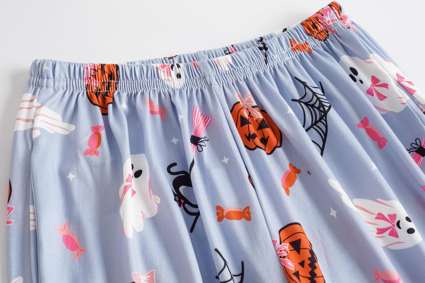 Vopmocld Girls Pajama Sets 3pcs Button Down Short Sleeve Long Pants With Shorts Sleepwear Cute Patterns Nighty For Teens Cute Lounge Sets, Bowknot Ghost, 16