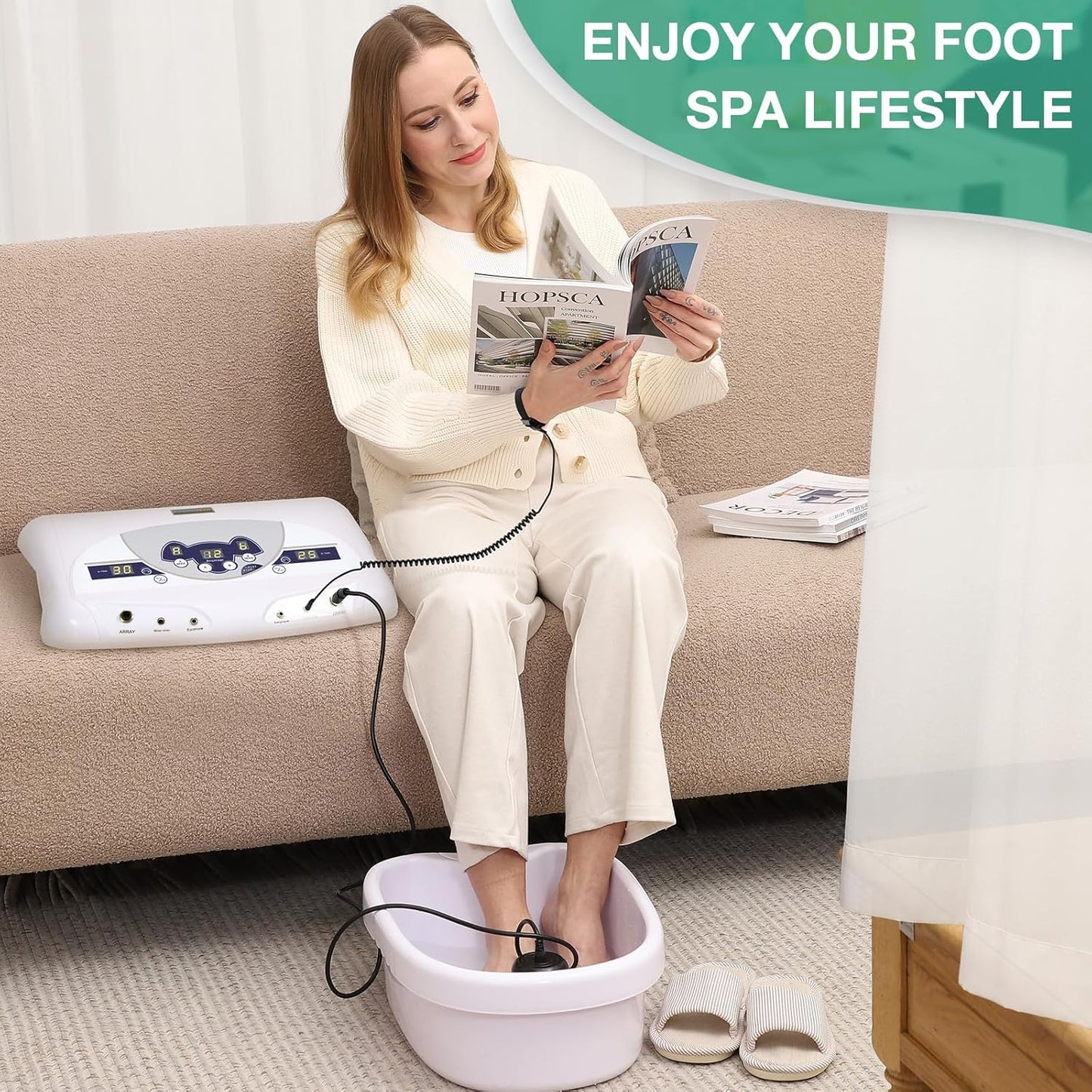Ionic Foot Bath Detox Machine, Foot Detox Mahcine SPA for 2 Users with MP3 Music Player, Including 2 Earphones, 2 Wrist Straps, 2 Arrays, 5 Foot Basin Liners