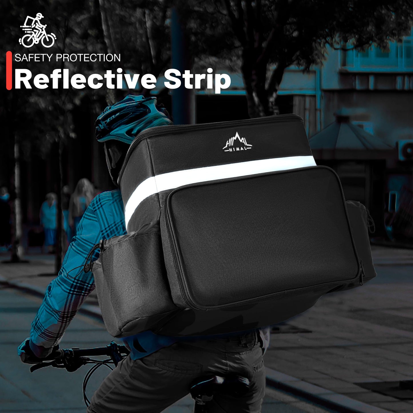 GoHimal Food Delivery Backpack, insulated delivery bags for Delivery Bike, Large Pizza Delivery Bag for HOT/COLD with 4 Pockets Reflective Strip for Uber Eat,Camping & Beach (Black)