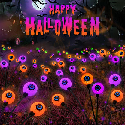 6 Pack Halloween Decorations Outdoor Solar Eyeball Lights, Purple and Orange Scary Eyeball Swaying Firefly Lights with 2 Modes, Waterproof Halloween Pathway Lights for Yard Garden Lawn Party Decor