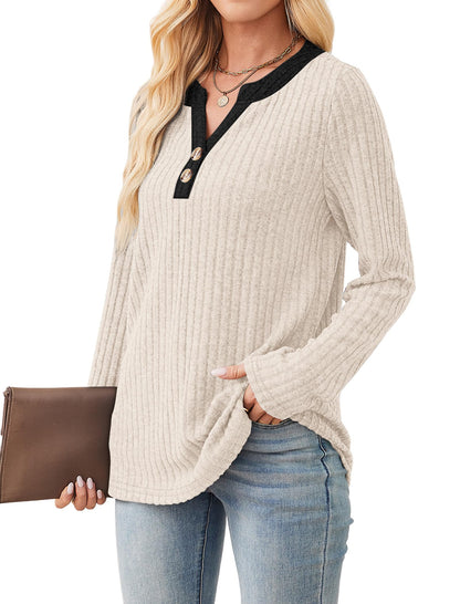 SAMPEEL Womens Sweaters Lightweight Long Sleeve Shirts V Neck Tops with Button Fall Outfits 2025