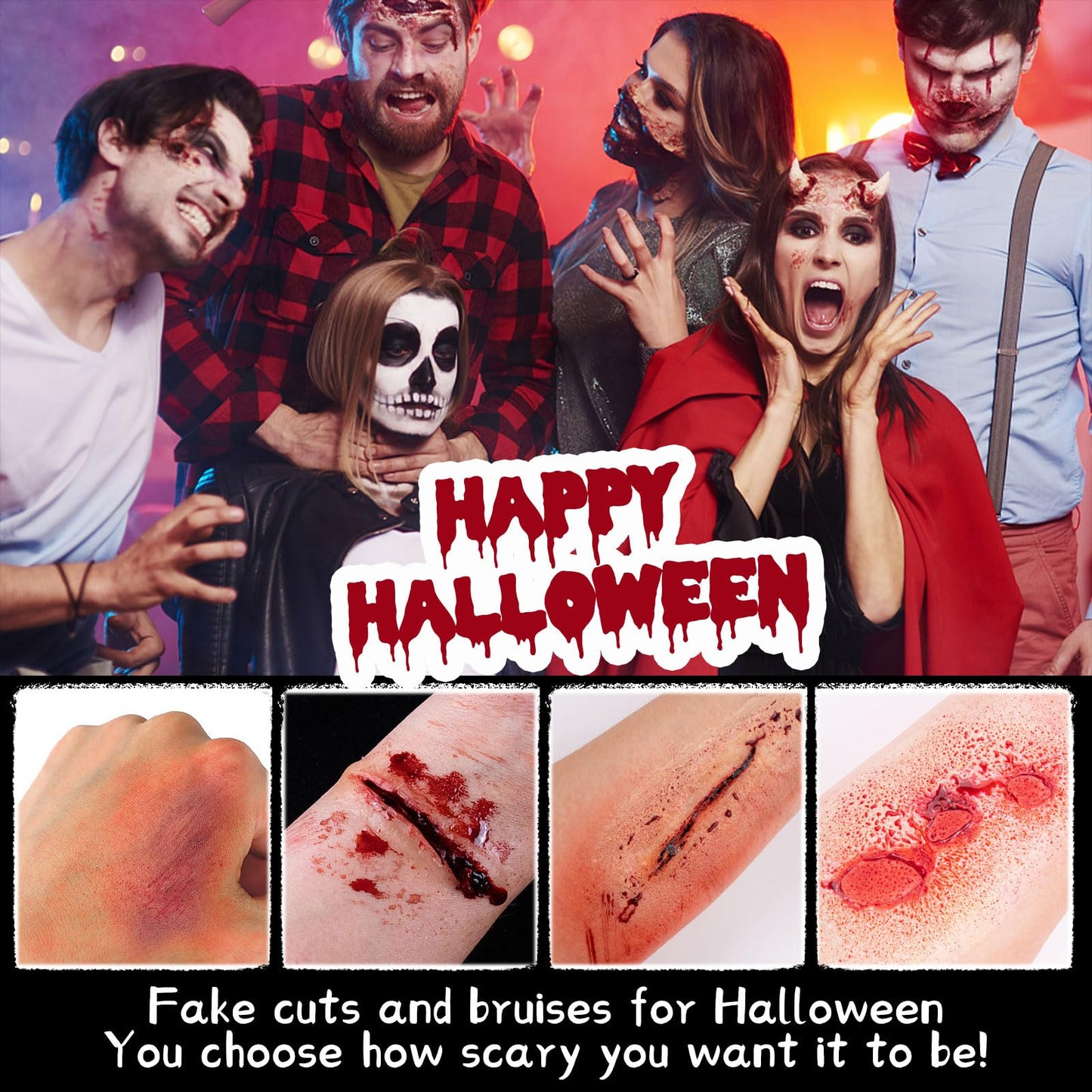 CHASPA Halloween Liquid Latex Special Effects SFX Makeup Kit - Scar Wax + 2 Btl Liquid Latex + 2 Btl Fake Blood + Spatula Tool + 2Pcs Stipple Sponge + 4Pcs Makeup Sponges + Cotton Swabs